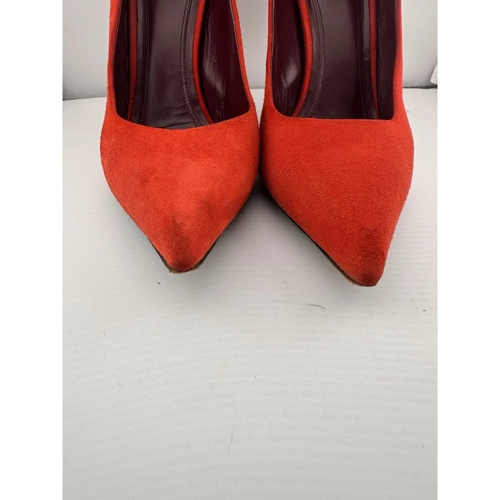 Celine Orange-Red‎ Suede Pointed Toe Stiletto Heel 39 US 8.5 Boss Power Preppy - Picture 3 of 11